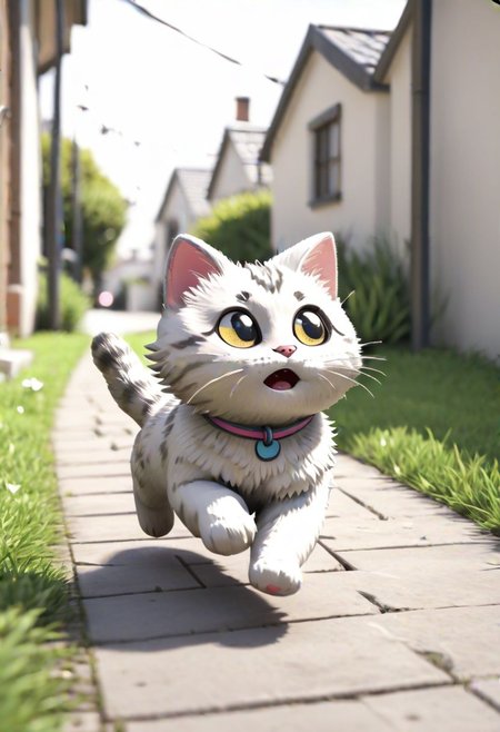 a cute chibi cat running towards the viewer, detailed, masterpiece, 8K resolution