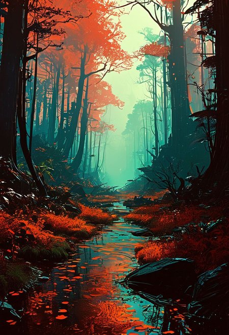 An otherworldly forest with trees made of light and shadows, the ground pulsating with vivid, ever-changing hues, embodying a dream within a dream, 
in the style of the eerie ambiance of Ridley Scott's 'Alien' with 80s sci-fi nostalgia. Blend dreamlike, claustrophobic spaces, grimdark Warhammer 40K magic, and campy yet sinister tones. Envision a surreal, dystopian world where arcane forces meet retro-futuristic sci-fi, creating a uniquely haunting tableau
, in the style of an old 80's VHS dark fantasy, VHS screen grab, grainy, old footage