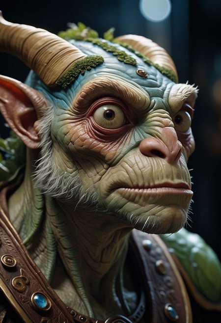 hyperrealistic art cinematic film still photography in the style of detailed hyperrealism photoshoot, creature, fantasy, James Christensen, bold lines, hyper detailed, . shallow depth of field, vignette, highly detailed, high budget, bokeh, cinemascope, moody, epic, gorgeous, film grain, grainy, extremely high-resolution details, photographic, realism pushed to extreme, fine texture, incredibly lifelike