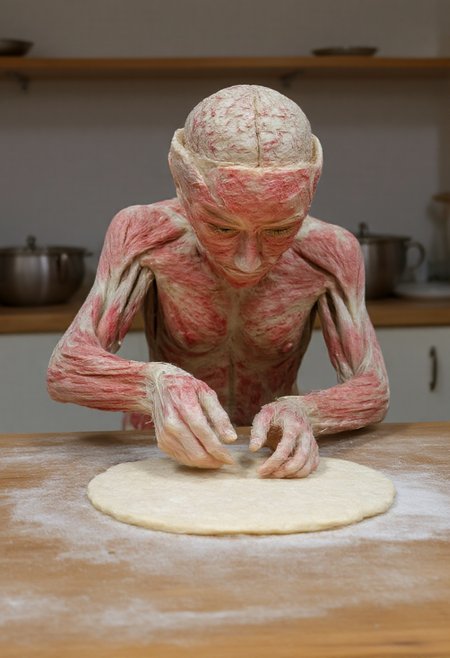 A plastinate baking in the kitchen.  <lora:Plastinates:1.5> <lora:schnell_v1.0:1.0>