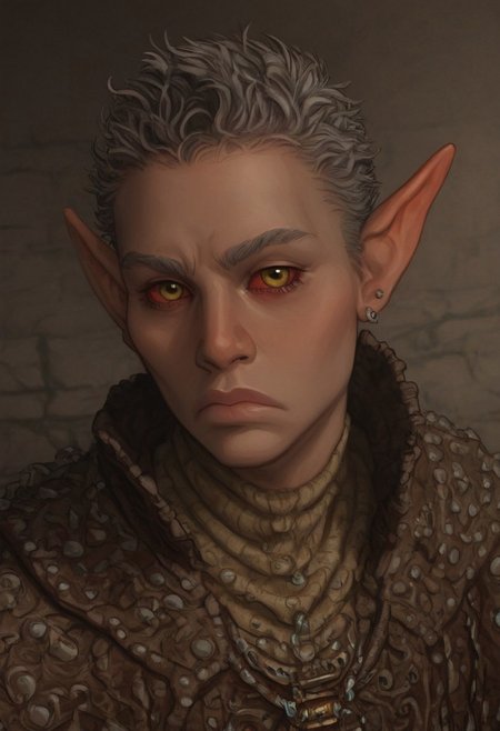 solo, short pointy ears, piercings, random elf face, aquiline features, male dark elf, masculine, facial hair, brow rings, beaded piercings, weathered skin, large nose, insect chitin armor, insect chitin helmet, insect chitin ornaments, stylized insect pattern, athletic build,  animated realism, zoomed out, Syrian features, torso, brass pipes and gears, intricate architecture, dwarven masonry, dwemer fixtures, white-green light, gloomy lighting, ancient ruins, interior, stone tiled floor, grey-blue skin, mahogany and ivory clothes, medium armor, bone plate armor, ivory straps and fittings, alien bone ornaments, grey wood neckguard, red sclera, black pupils, blue-green light, neon, highly detailed, defined features, looking at viewer, three quarters view, from above, dynamic lighting, 29 years old, light and shadows, patterned cloth, annoyed expression, expressive eyes, detailed medieval clothes, short hair, wavy hair, thick hair, beaded hair, braided hair, under cut hair, semirealistic, alien elf, spanish features, jewish features, white grey hair, dark red hair, umber skin, sharp features, pastel green inuit print cloak, nighttime, high detail, absurdres, pretty eyes, detailed eyes, yellow eyes,