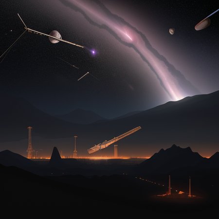 In the mining operation within Odysset's rings, massive platforms and interconnected structures sprawl across the cosmic expanse. Bright floodlights cut through the darkness, revealing workers clad in rugged space suits maneuvering among towering cranes and robotic arms. Transport vessels dart back and forth against the backdrop of the star-studded void, ferrying payloads of ore to processing facilities stationed on nearby asteroids. The scene is a symphony of activity amidst the celestial silence, with the distant glow of the planet Odysset providing a serene backdrop to the bustling industrial operation., BREAK, (sci-fi, futuristic, space, asteroid:1.4), BREAK, <lora:detailed_notrigger:1>,   <lora:Expanse_Science_Fiction_Comic_Style_SDXL:1> expnscom
