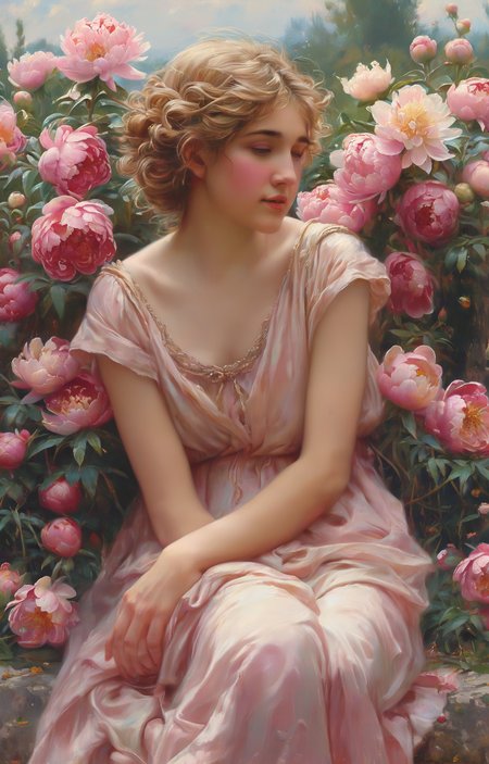 masterpiece,best quality,<lora:tbh270-sdxl:0.9>,illustration,style of Guillaume Seignac decaying peonies
