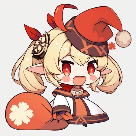 score_9, score_8_up, score_8,  ,,, zzPadoru, klee (genshin impact), 1girl, long hair, smile, open mouth, blonde hair, simple background, red eyes, long sleeves, white background, dress, holding, twintails, standing, ahoge, :d, sidelocks, pointy ears, low twintails, blush stickers, red headwear, holding sack,  ,<lora:PadoruMemePDXL:1.0>,   ,,, smile, looking at viewer,  ,,, embedding:zPDXL,  <lora:SDXLFaeTastic2400:0.5>,