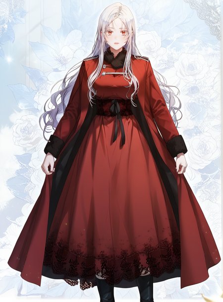 better skin,(score_9_up:1.2),(score_8_up:1.2),(score_7_up:1.2),expressiveh, ,1girl,Masterpiece,(perfect female body:1.2),(detailed hair), detailed background,thick thighs, big breasts,wide hips, small waist, detailed skin, looking at viewer, big breasts, (4k),(incredibly detailed:1.4), perfect anatomy, correct sense of scale, side lighting, feminine body, shiny skin, high layer, high layer long, slim, constricted waist, nice body, lips, Sexy mouth, neatly drawn nose, beautiful fingers, beautiful white skin, Beautiful clear skin <lora:Fiona_Green_-_Author_of_My_Own_Destiny_-_PONY-Kaleid:1> fiona green, 1girl, silver hair, long hair, red eyes, bangs, white eyeslashes, boots, dress, red dress, long sleeves, coat, looking at viewer, big breasts, (facing viewer:1.5) full body,