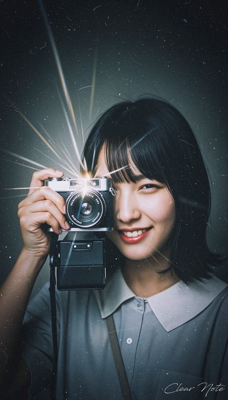 Japanese Culture Style, Emotional Photos, 35mm film, A Japanese woman holding a retro camera