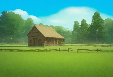 very awa, masterpiece, best quality, hightres, absurdres, outdoors, sky, day, cloud, tree, blue sky, no humans,  grass, scenery, fence, house, fataStyle, <lora:FATAIL:1>