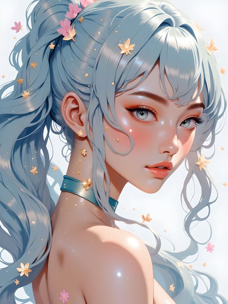 Create a photorealistic illustration of Ayaka, capturing her in ultra-high resolution with the best quality. She should be depicted as a 21-year-old Japanese girl with uncovered, shiny skin that reflects light beautifully, emphasizing her delicate features. Her hair should be styled in a light blue ponytail, showcasing its flowing texture and ethereal quality. Focus on her high-detailed skin, ensuring visible pores and realistic texture, while her face should express a haunting smile with moist lips and watery eyes, enhancing her adorable and playful demeanor. aidmaimageupgrader, aidmaMJ6.1m, detailmaximizer, mythp0rt <lora:aidmaImageUpgrader-FLUX-V0.2:1.0> <lora:flux.1_lora_flyway_Epic-detail_v2:0.8> <lora:aidmaMJ6.1_aidmaMJ6.1-FLUX-v0.4:0.6> <lora:v1v1dr34m:0.7> <lora:mythp0rt_FluxMythP0rtr4itStyle:0.7> <lora:Dreamy_Illustrations_FLUX_LoRA-000001:0.7>