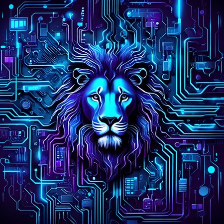 iccircuitart,blue and purple theme,lion,<lora:iccircuitart:1>
