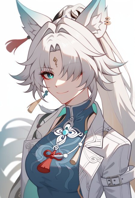 score_9,score_8_up,score_7_up,<lora:feixiao_v2:1>,head_tilt, hair_over_one_eye, white_coat, collared_coat, light_smile, 1girl, looking_at_viewer, feixiao_\(honkai:_star_rail\), chinese_clothes, open_coat, closed_mouth, simple_background, white_background, forehead_jewel, highres, solo