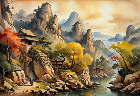 tj, cangyunshan, landscape, chinese ink painting, oil painting, 
Oil Painting, Renaissance Paintings, watercolor painting, concept art, painterly, surreal painting,
((beautiful, painterly, detailed, textural, artistic)), (digital artwork, illustrative, illustration), (((intricate details, highly detailed, ultra-detailed))), (absurdres:1.5), (unreal engine, octane rendering, Anti-Aliasing, sharp focus, natural lighting, high saturation, high contrast, vivid, vibrant, studio lighting, best texture quality), beautiful detailed scenery,