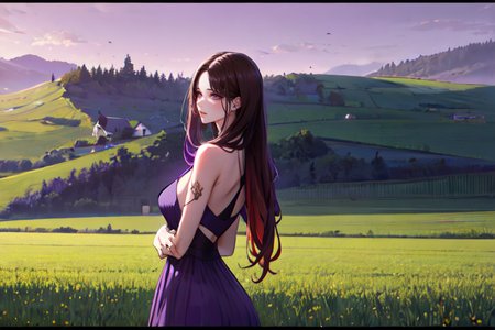 (otherworldly), highly insanely detailed, masterpiece, top quality, best quality, highres, 4k, 8k, RAW photo, (very aesthetic, beautiful and aesthetic), farm, fields, barn, fence, fantfa, <lora:FantasyFarm-10:0>, 
1girl, 
(brunette hair ,gradient hair,streaked hair), 
(pure purple background,transparent background),âââ