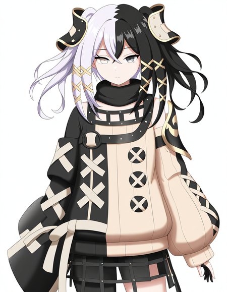 juesijueming,1girl,solo,looking at viewer,simple background,white background,multicolored hair,cowboy shot,<lora:juesi-000012:1>,, masterpiece, best quality, very aesthetic, absurdres,newest, incredibly absurdres,