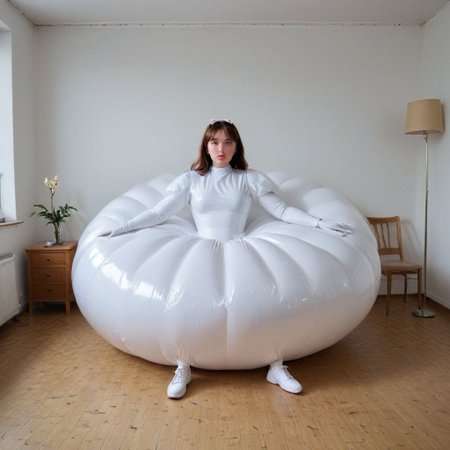 an inflatable girl, cozy room