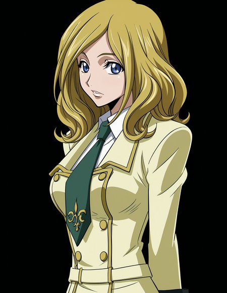 <lora:Milly_Ashford_-_Code_Geass_PonyXL:1> mily_ashford, blonde hair, blue eyes, long hair,
ashford academy school uniform, black miniskirt, green necktie,, 1girl, solo, simple black background, solid black background