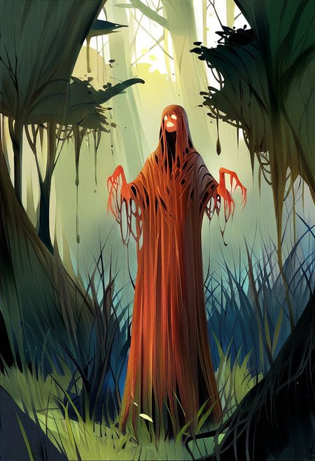 score_9, score_8_up,score_7_up, score_6_up, score_5_up, score_4_up, watercolor painting, Cthulhu in a green swamp, eerie