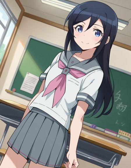 score_9, score_8_up, score_7_up, source_anime,
ayasearagaki, <lora:ayase-aragaki-s2-ponyxl-lora-nochekaiser:1>,
ayase aragaki, long hair, blue eyes, black hair, hair between eyes,
skirt, school uniform, serafuku, shirt, white shirt, grey sailor collar, grey skirt, pleated skirt, neckerchief, pink neckerchief,
indoors, classroom, smile,
looking at viewer, cowboy shot, solo, dutch angle,