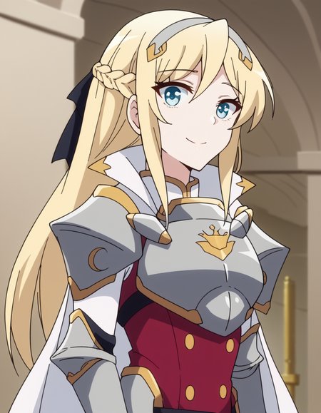 score_9, score_8_up, score_7_up, source_anime, <lora:hildegard-minas-lestia-s2-ponyxl-lora-nochekaiser:1>, hildegard minas lestia, long hair, blue eyes, blonde hair, braid, french braid,, thighhighs, cape, armor, shoulder armor, breastplate, gauntlets,, hospital room, bedside, get well flowers, comforting, quiet, smile, from side, looking at viewer, solo,, dutch angle, cowboy shot