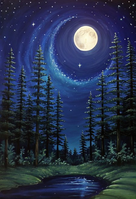 <lora:StylizedNightscape_IXL:1.0>,   N1ght, sky, tree, moon, star (sky), nature, full moon, forest, starry sky, moonlight
