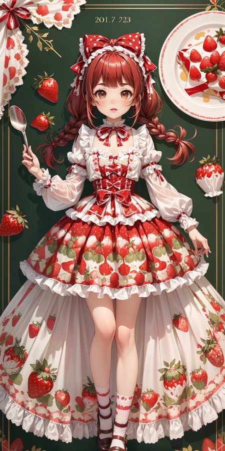 Kawaii Fashion: Polka Dot Strawberry Dessert Print Lolita Dress (two colours)