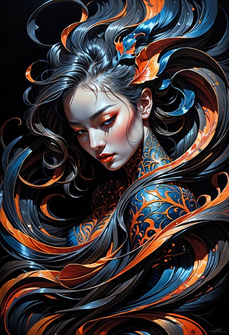 Surrealist art linquivera kylin, bold lines, hyper detailed, a dark warm limited palette, chiaroscuro, <lora:linquivera:0.8>, liiv1, . Dreamlike, mysterious, provocative, symbolic, intricate, detailed