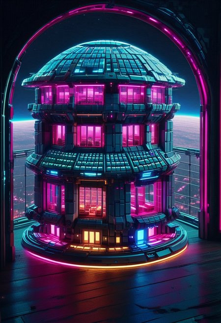 scifi, solo, space, futuristic colony, window, year 2400, ,colorful, high detail, (pink:1.6),