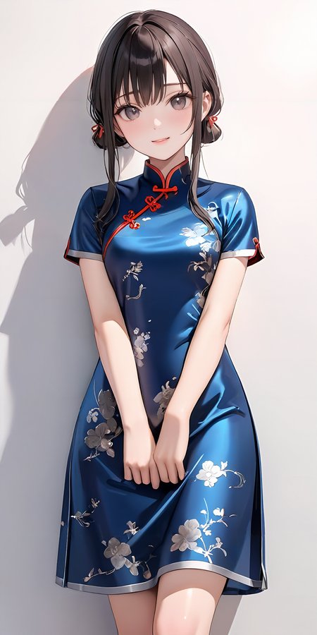 masterpiece,ultra-detailed,best quality,8K,illustration,cute face,clean skin ,shiny hair,girl,simple background
 <lora:add-detail-xl:1> <lora:china dress_XL_V1.0:1.2> jyojifuku, china dress, skirt