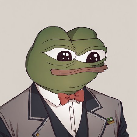 score_9, score_8_up, score_7_up, score_6_up, score_5_up,
Pepe, no_humans, 
solo, simple_background, white_background, no_humans, bowtie, frog, bow, black_eyes, 1boy, animal_focus, smile, portrait, animal, flat_color, 
 <lora:Pepe_MKII:1>
