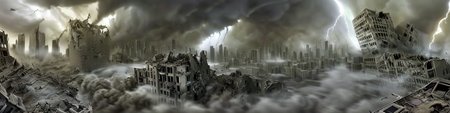 a detailed scaled (tornado raging over) a modern building in front of a (city in ruins:1.2).
 <lora:Wasteland:0.85> Wasteland, the, and, with, wasteland, background