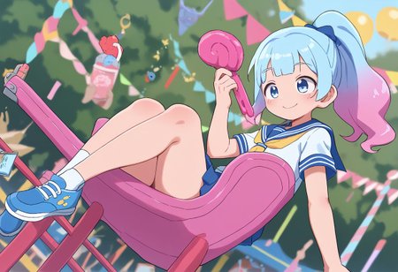 score_9, score_8_up, score_7_up, bbka_style,
1girl, solo, hime cut, pastel hair, blue eyes, slide, swings, kawaii, cute, adorable, ponytail, smiling, carnival, holding cotton candy, school uniform, climbing, playing, <lora:bbka_pdxl5:1>, *, giant stuffed toy