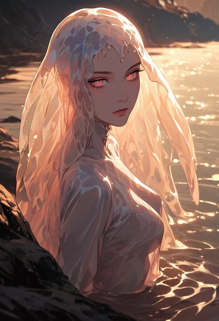 masterpiece,best quality, highly detailed, score_9, score_8_up, score_7_up, score_6_up, source_cartoon,
 BREAK
1milf, translucent jellyfish-like flesh, (bioluminescent breasts, pulsating), submerged in alien ocean trench, glowing tentacle hair floating around head
BREAK
looking upwards (empty eye sockets), deep-sea pressure distortion, anglerfish lure dangling near pelvis, abyssal creatures circling, cold light palette, eerie silence implied
 BREAK
dynamic light, warm_light, vibrant colors warm_colors, soft focus, high contrast, textured surfaces, depth of field, golden hour lighting, dramatic shadows, rich details, nature-inspired color palette, playful composition.
,dynamic angle,dynamic light,background,