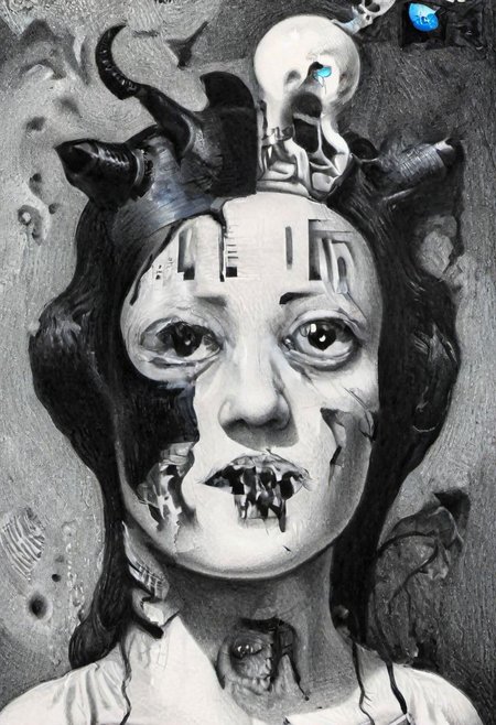 Monochrome black and white, Giger, Beksinski, Zawadzky, Dali, Magritte, Delvaux, Bellmer, Malevitch, Rodchenko, Mondrian, Kandinsky, Popovna, psychedelic hallucination, pop surrealism, rough crosshatch drawing pop art Lunatic_Portrait of a young woman in latex Avant-garde Fashion page, slick back, low bun, black makeup, sinister expression, intense glare, avant-garde, abstract, weird, geometric, constructivism, suprematism, rayonism, verticism, lineism, tj, Avant-garde Fashion page, Lunatic_Portrait, pop surrealism, pop art, drawing, painting, tj, JimmyAlonzo, Surreal psychedelic bizarre, pencil, drawing,  by Brian Selznick, JuggernautNegative, jorg karg, Ingeborge dapkunaite face