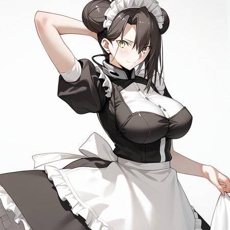 <lora:Takeuchi_Takashi_PonyXL_style_v01:1>
<lora:agent.pony:1>
score_9 , score_8_up , score_7_up , source_anime , 
masterpiece , best quality , ultra-detailed , 
BREAK
agent \(girls' frontline\), maid
1girl , woman , huge breasts , light smile , light blush , ((medusa (fate)):0.5)  , 
long black hair  , maid dress ,  
arm up