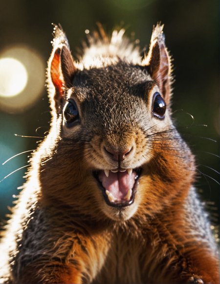 <lora:dmd2_sdxl_4step_lora_fp16:1>
closeup of a fuzzy squirrel with a giant smile grin, cinematic style, dramatic, bokeh, film, movie, cinematography, visual storytelling, visual aspects, dramatic lighting, composition, framing, color grading, immersive