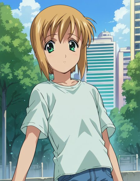 score_9, score_8_up, score_7_up, source_anime,
bokunopico, <lora:boku-no-pico-ponyxl-lora-nochekaiser:1>
pico, short hair, green eyes, blonde hair,
shirt, white shirt, pants,
outdoors, cityscape,
looking at viewer, dutch angle, cowboy shot,