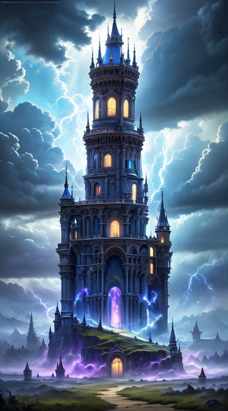 Masterwork Painting, Magnum Opus, 
HDR photo of 
Dreamscape, 
ethereal fantasy concept art of  
 <lora:Wizard_Tower-10:0.75> witow, castle, cloud, cloudy sky, grass, no humans, scenery, sky, tower, tree, 
 <lora:locon_conceptlightning_v1_from_v1_64_32:1> lghtnngprsn, lightning, storm,
. magnificent, celestial, ethereal, painterly, epic, majestic, magical, fantasy art, cover art, dreamy,
. Surreal, ethereal, dreamy, mysterious, fantasy, highly detailed,
. High dynamic range, vivid, rich details, clear shadows and highlights, realistic, intense, enhanced contrast, highly detailed,
  highres, 8k, uhd, High Dynamic Range, tonemapping, crisp details,  intricate details, fine details