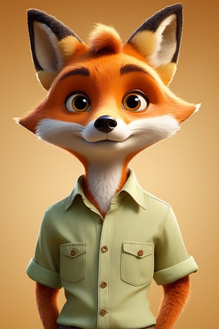 style of Pixar,anthropomorphic furry face fox big eyes with long forlock wearing short-sleeved shirt,simple background,gradient background,<lora:xl_more_art-full_v1:1>,, (((masterpiece))),(((best quality))),((ultra-detailed))