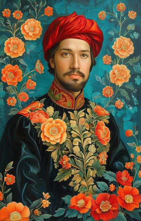 masterpiece,best quality,<lora:tbh230-sdxl:0.9>,illustration,Khokhloma, portrait of noble man