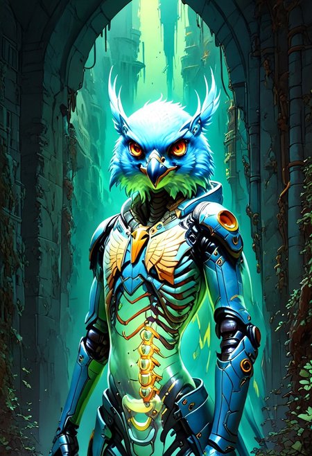 3l3m3ntp, cr1tter, detailed, transparent body, score_9, score_8_up, solo, cowboy shot, Anthropomorphic Peregrine Falcon, hybrid animal, a Humanoid Peregrine Falcon hybrid with ((the big head of a Peregrine Falcon)), ((very tall slender fit tight body)), megafeatherypony, blue feathers, realistic feathery, falcon, anthro, an enlightened birdman, werefalcon,
(futuristic night city), (green neon), brutalist architecture,
score_9, score_8, score_7, score_6, absurdres, (( visible skeleton, spine, hip_bones, ribcage, legs bones)), ((transparent seethrough skin solo, half body,
(transparent, transparent_body, transparent_skin),