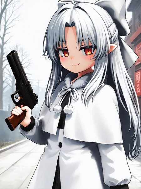 detailed background,
<lora:len.pony:1>
len, shiro,  
<lora:nanako.pony:1>
nanako, 
holding gun, smug,