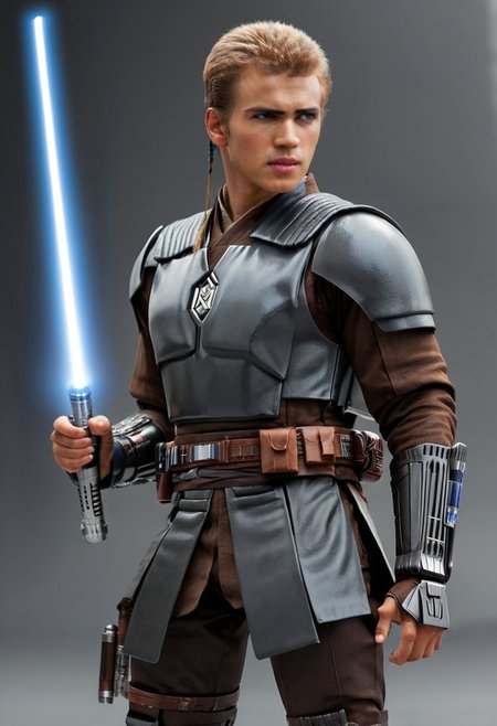 Anakin Skywalker, 18-years old, ((full-body)), blonde hair, bracers armor, ((cyber armor)), jedi armor,holding a light saber,7-MandalorianArmour, lightstaff in hands, wide shot, street, Breathtaking, 8k resolution, extremely detailed, beautiful, establishing shot, artistic, hyperrealistic, ultra realistic render, extremely fine details, like-like render, cinematic lighting, dramatic volumetric lighting, masterpiece, light brazen, extremely detailed and beautiful face, 150mm, HDR10 <lora:Wowifier:0.69> <lora:Details:0.85>, starwars, sci-fi, fantasy, intricate, very very beautiful, elegant, neon light, highly detailed, concept art, soft light, hdri, smooth, sharp focus