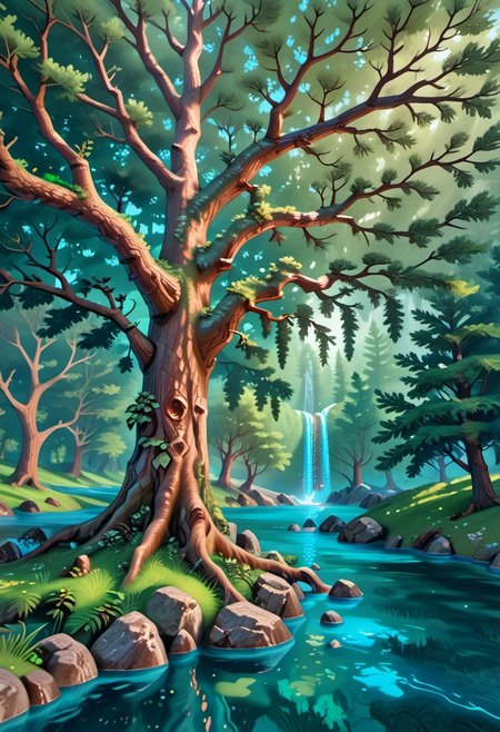 score_9, score_8_up, score_7_up, score_6_up, source_anime, masterpiece,
mythp0rt,
Vicineko, 3d, 
water,
abstract representation of tree branches focusing on their fractal nature, tree branches, abstract, natural fractal, intricate design, nature,
rocks, 
forest,
water fall,
scenic sky, 
large tree, 
giant tree,
looking up at tree,