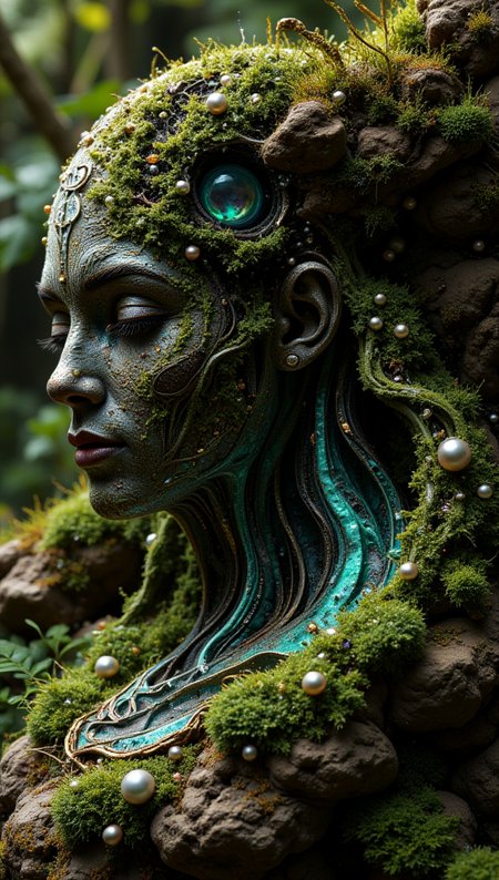 masterpiece, 4k, 8k, sharp, a intricate representation of a smoth surface with moss made of planet. There are pearl that are gems and embedded inside of the crown, the light is cinematic during day in a pleasant nature setting.
detailmaximizer, Midjourney_Whisper <lora:[Flux1]_flux_vividizer:0.3> <lora:[Flux1]_scenery_lora_comfy_converted:0.2> <lora:[Flux1]_Opal_Fantasy_Flux:0.5> <lora:[Flux1]_aidmaPsychadelicChaosWorld-FLUX-v0.1:0.3> <lora:[Flux1]_aidmaImageUpgrader-FLUX-V0.1:0.1> <lora:[Flux1]_midjourney_whisper_flux_lora_v01:0.1> <lora:[Flux1]_SXZ_Nixeu_Flux:0.5>