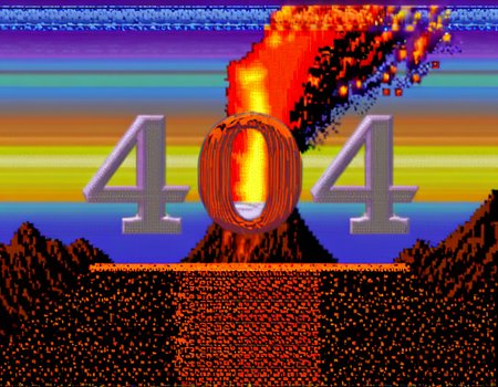 8 bit graphics, white text, atari, hell, volcano, fire, lava, explosions, 404 error, (glitch:0.6)