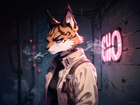 score_9, score_8_up, score_7_up, score_6_up,  source furry, 1girl, female, solo, miyu, furry, space  pilot suit, ,beige trench coat,  serious,  walking, side view, raining, noir film, neon lights,  43stl1ght1ng,  low light, darkness, dramatic lighting, eye lighting, black room:1.2, smoke, <lora:43stl1ght1ngXLP2:.6>  <lora:Miyu_Swift_v2:.8>, Vintage, 1990s \(style\),  <lora:OldAnimeStyle_XL_v3:.6>, ZPDXL