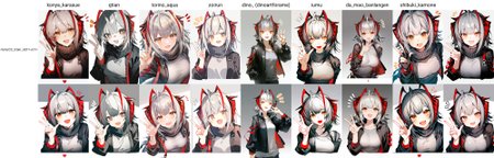 konya_karasue,1girl,w \(arknights\),solo,fang,looking at viewer,jacket,grey hair,horns,black jacket,skin fang,open mouth,simple background,short hair,smile,upper body,shirt,open clothes,grey shirt,w,open jacket,orange eyes,white background,:d,hand up,multicolored hair,antenna hair,notice lines,ahoge,grey background,demon horns,long sleeves,v,antennae, <lora:CC_train_nb11-xl:1>,, masterpiece,best quality,amazing quality,very aesthetic,absurdres,newest,