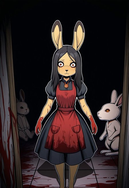 MASTERPIECE, AMAZING QUALITY, PAPER CUTOUT, FURRY, BLOODY, RABBIT, DARK,