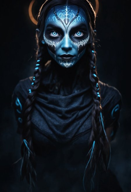 DonM3v1lM4dn355XL, female ageless, sculpted, indigenous peoples of the america, light blue eyes, attached ears,   u-shaped jaw, defined cheeks,  oval face shape,    , blue milkmaid braid hair, trust wearing light printed boyshorts, skyblue    lycra sequin bustier,     , leg cross, crossing one leg over the other, evoking a sense of elegance and intrigue, warm lighting, soft golden or amber hues creating a cozy and inviting atmosphere, a vibrant street market, with vendors showcasing their unique crafts and products, children's room/nursery, charging station, basalt stone, jellyfish gene insertion, under-cabinet lighting <lora:myLora\DonM3v1lM4dn355XL-000010:1.2>,,