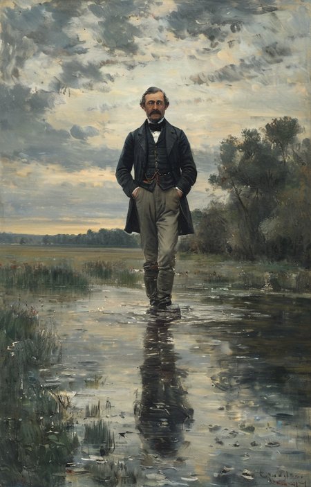 masterpiece,best quality,<lora:tbh291-sdxl:0.9>,illustration,style of Charles-Francois Daubigny portrait of noble man
