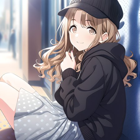 (masterpiece),(best quality),(ultra-detailed),(best illustration),(best shadow),(absurdres),(detailed background),(very aesthetic),
ichikawa_hinana, 1girl, solo, hood, looking at viewer, hat, brown hair, skirt, hoodie, brown eyes, smile, black headwear, sitting, black hoodie, long hair, hood down, jacket, polka dot, wavy hair, bangs, long sleeves, polka dot background, blurry background, from side, casualoutfit
<lora:Ichikawa_Hinana:1>